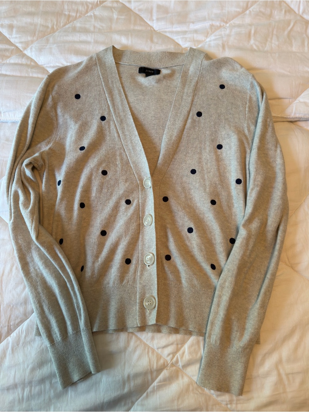 J Crew Polka Dot Button-Front V-Neck Cardigan Sweater